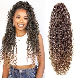 Goddess Locs Crochet Hair Boho Crochet Locs hair Pre-Looped Crochet Hair with Curly Ends Soft Locs Crochet Braids Hippie Locs Crochet Hair for Black Women (1B/27#, 22 inch)