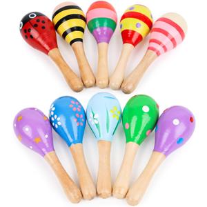 10 x POPLAY 10PCS Mini Wooden Maracas, Maracas for Toddler Musical Instruments Wooden Shakers Baby Musical Toys Infant Learning Toys
