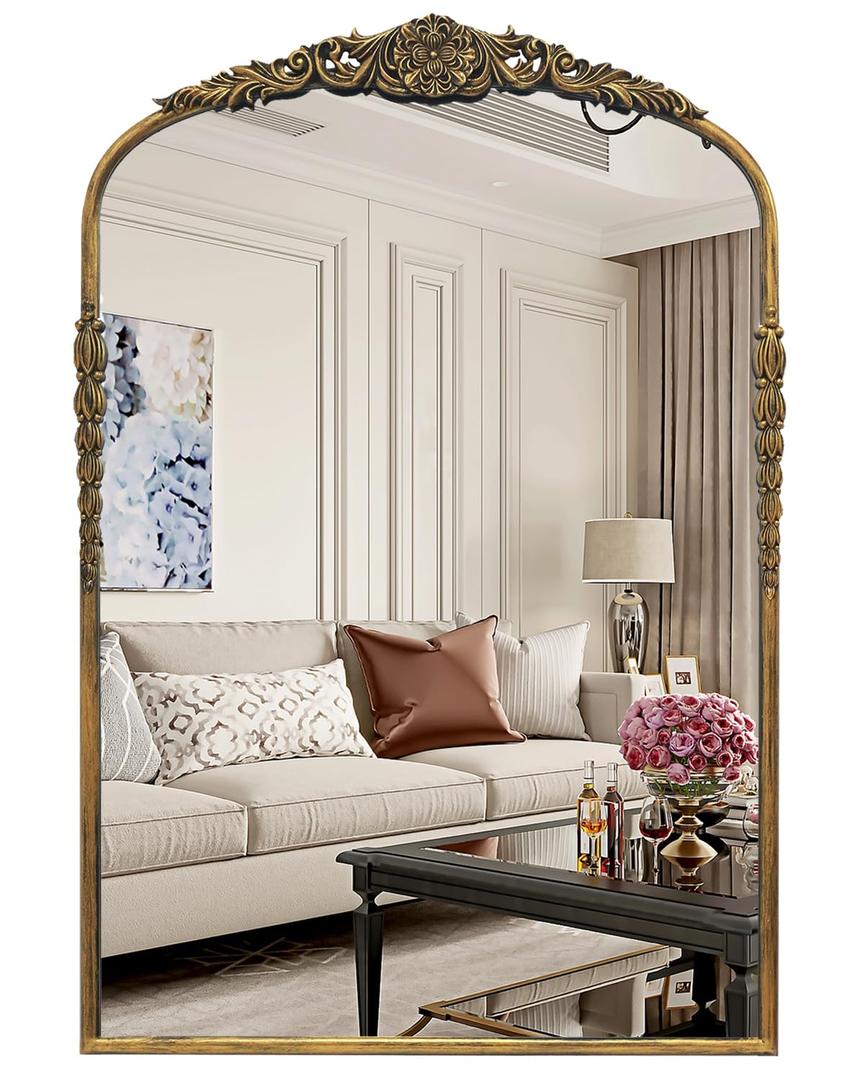 G-LEAF Vintage Baroque Mirror 24"X36", Mantel Victorian Antique Farmhouse Mirror with Bronze Ornate Metal Frame for Fireplace Entryway Living Room Hallway Bathroom