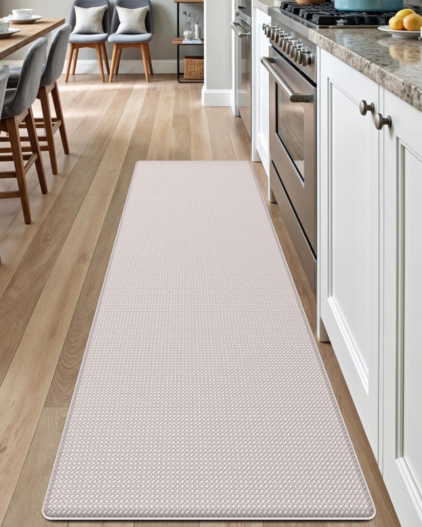DEXI Kitchen Floor Mats Cushioned Anti Fatigue, 17x59, Large Long Standing Runner Rug Waterproof, Comfort Memory Foam Padded for Front Sink Laundry,Beige White