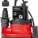 MEDAS Automatic Submersible Pump 1/3HP 2450GPH Sump Pump, Auto On/Off with Smart Sensor, Drains to 0.04", Portable Utility Water Pump for Basement, Pool, Garden Pond