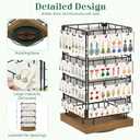 EsLuker.ly Rotating Earring Display Holder Stand for Vendors Events Selling, Large Capacity 64 Hooks Jewelry Rack with Wooden Base for Earring Card Sales, Enhances Retail Display Visibility
