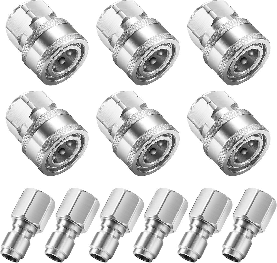 RIDGE WASHER 3/8" Pressure Washer Quick Connect Kit, Stainless Steel Power Washer Adapter Fittings, Female NPT Thread, 12 Pcs, 5000 PSI