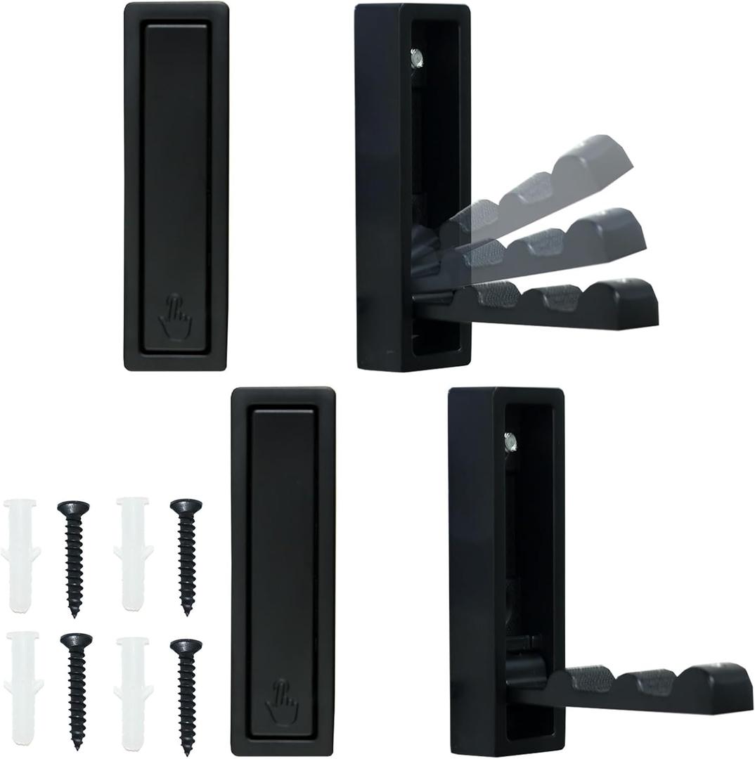 4PCS Magnetic Folding Wall Hooks, Heavy Duty 30LB Zinc Alloy Foldable Coat Hooks for Hanging Towels, Coats, Bags, Keys - Space Saving Black Wall Mounted Hooks for Bathroom, Kitchen, Entryway, Closet