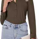 siliteelon Button Down Shirts for Women Slim fit Long Sleeve Stretch Dress Shirts Work Shirt Wrinkle Free Office Blouses (XX-Large, Coffee Brown)