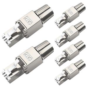 Cat7 Cat6A RJ45 Connector 6-Pack, Tool-Free Zinc Alloy Shielded Ethernet Termination Plugs for Cat7 up to 23AWG Solid Bulk S/FTP Ethernet Cable