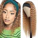 22 Inch #27 Honey Blonde Headband Wigs Human Hair Deep Wave Wigs Brazilian Virgin Hair Glueless None Lace Front Half Wig Wear and Go Blonde Headband Wigs Human Hair for Black Women