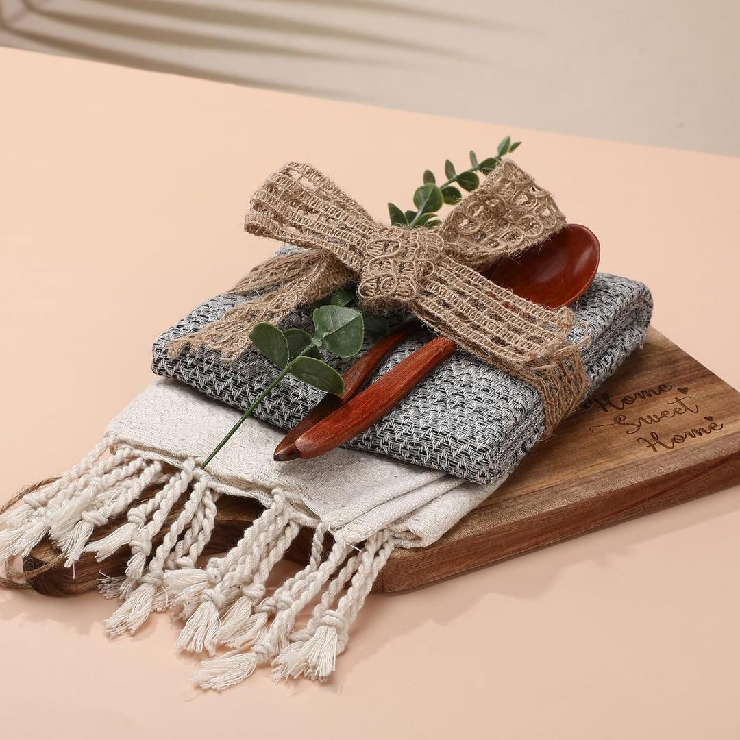 Reallnaive 6 Pcs Hostess Gifts Set for Women Housewarming Gifts Include Cutting Board Cotton Turkish Hand Towel Spoon Fork Eucalyptus Stem and Hemp Rope for Wedding Party Newlywed Homeowner Kitchen