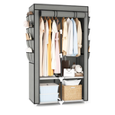 Portable Closet for Hanging Clothes, Portable Wardrobe Closet with Cover, 4 Storage Shelves, 2 Hanging Rods and 8 Side Pockets, Easy Assembly and Sturdy Free Standing Closet for Bedroom, Grey