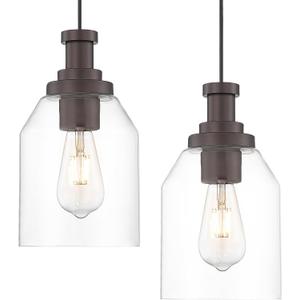 zeyu 2 Pack Farmhouse Hanging Pendant Lights Kitchen, Large Kitchen Pendant Lighting Over Island, Clear Glass Shade, Oil Rubbed Bronze Finish, ZG33M1L-2L ORB