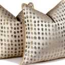 Gold Abstract Throw Pillow Covers 18x18 inch Set of 2 Jacquard Dot Pillow Cases Modern Decorative Cushion Covers for Sofa Couch Bed