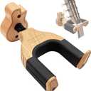 Auto Lock Guitar Wall Mount - Hard Wood Base Hanger in Guitar Shape for Acoustic, Electric, Classical, Bass - Hook Holder Accessories (Wood)