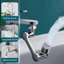 1080Swivel Faucet Extender, Sink Water Faucet Aerator Extension, kitchen sink faucet, Kitchen Rotating Extension with 2 Mode Splash (Silver, Long arm extender)