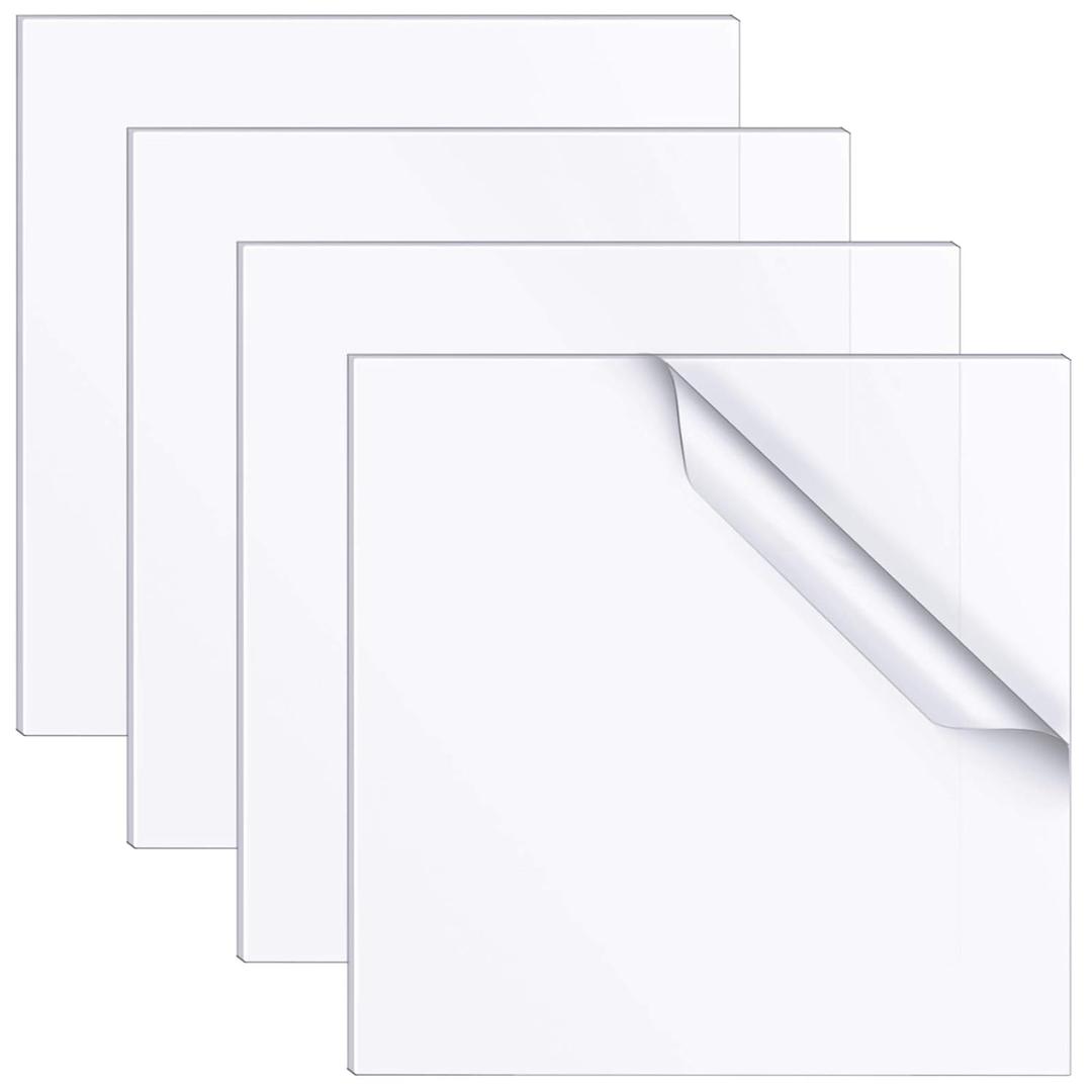 Zonon 4 Pieces 3 x 3 Inch Clear Acrylic Plastic Panels 0.080" 1/12 Thick Acrylic Square Display Sheets Sign for Picture Frame Glass Replacement Table Signs Calligraphy Painting
