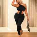 Kafiloe Sexy 2 Piece Club Outfits for Women Clubwear Tube Crop Top Halter Cut Out Bodycon Jumpsuits Set Birthday (L)