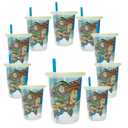 The First Years Take & Toss Toy Story Straw Cups - Spill-Proof Kids Cups with Snap-On Lids and Straws - Portable and Dishwasher Safe - 10 Oz - 10 Count - Ages 18 Months and Up