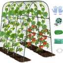 Cucumber Trellis, Metal Garden Arch Trellis for Raised Bed, 48 x 48inch U-Shape Garden Trellis for Climbing Plants Outdoor, Vegetables Fruit Plant Support with Netting, Gardening Supplies (Green)