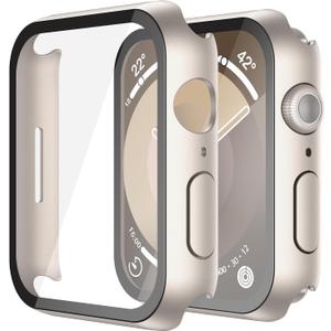 Misxi 2 Pack Hard PC Case with Tempered Glass Screen Protector Compatible with Apple Watch Series 9 Series 8 Series 7 45mm, Anti-Drop Scratch Resistant Lightweight Cover for iWatch, 2 Starlight