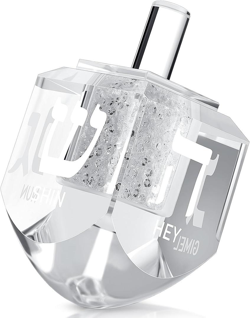 Yaomiao Hanukkah Dreidel, Crystal Glass Paperweight with Hebrew Letters Jewish Hanukkah Decor Gift Home Table Decor Glass Figurines Collectibles (1 Pcs, White)