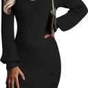 Sidefeel Womens 2025 Fall Winter Ribbed Knit Sweater Dress Casual Long Sleeve Sexy V Neck Bodycon Mini Dress (Black, S)
