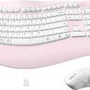 Ergonomic Wireless Keyboard and Mouse Combo, Wave Keys Keyboard with Wrist Rest for Natural Typing, 3 DPI Adjustable Ergonomic Silent Mouse for Computer/Laptop/Windows/Mac (Pink)