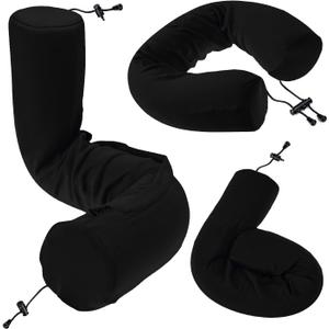 Dot&Dot Twist Memory Foam Travel Pillow for Neck, Chin, Lumbar and Leg Support - Neck Pillows for Sleeping Travel Airplane - Adjustable, Bendable Roll Pillow 4x25.5 inc  Black