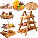 6 Pcs Wooden Dessert Table Display Set, 2 Tier Cupcake Stand 3 Tier Cake Tower, Rustic Wooden Serving Platter for Tea Party, Wedding, Farmhouse Decor, Birthday Dessert Table Display