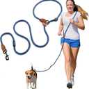 Mile High Life Hands Free Dog Leash, Crossbody Waist Leash with Genuine Leather Connection, Multifunctional Adjustable Slip Lead for Dog Walking Running (Blue, 7FT)