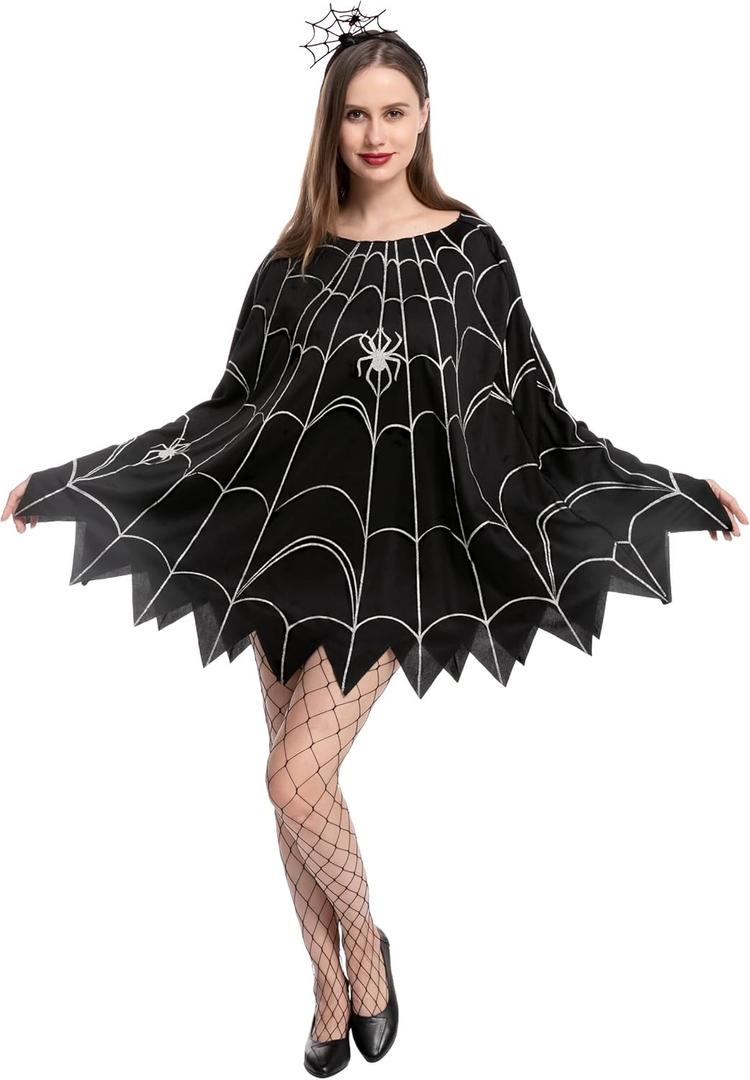 Spooktacular Creations Spider Costume Adult Woman, Halloween Poncho Costume, Spider Web Dress Poncho Outfit (Standard)