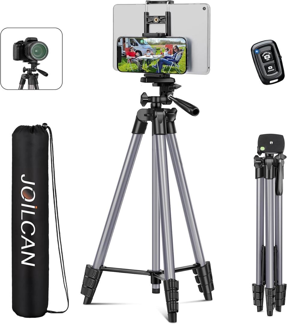 JOILCAN 67" Tripods Camera Tripod, Phone Tablet Tripod for Video Recording Vlog Photo with Remote Carry Bag, Aluminum Lightweight Travel Tripods (Grey)
