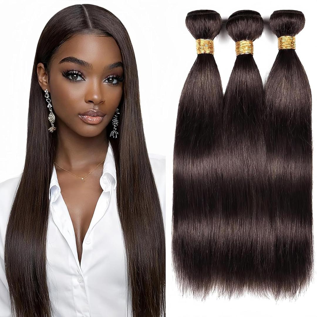 Dark Brown Human Hair Bundles Color 4 Straight 24 26 28 Inch Brazilian Virgin Double Weft Chocolate Brown Hair Extensions Soft Smooth Bouncy for Black Women