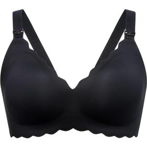 Momcozy Nursing Bras for Breastfeeding, Seamless Pregnancy Maternity Bra Wireless Classic Jelly Strip Support Nursing Bra (3X-Large Plus, Black)