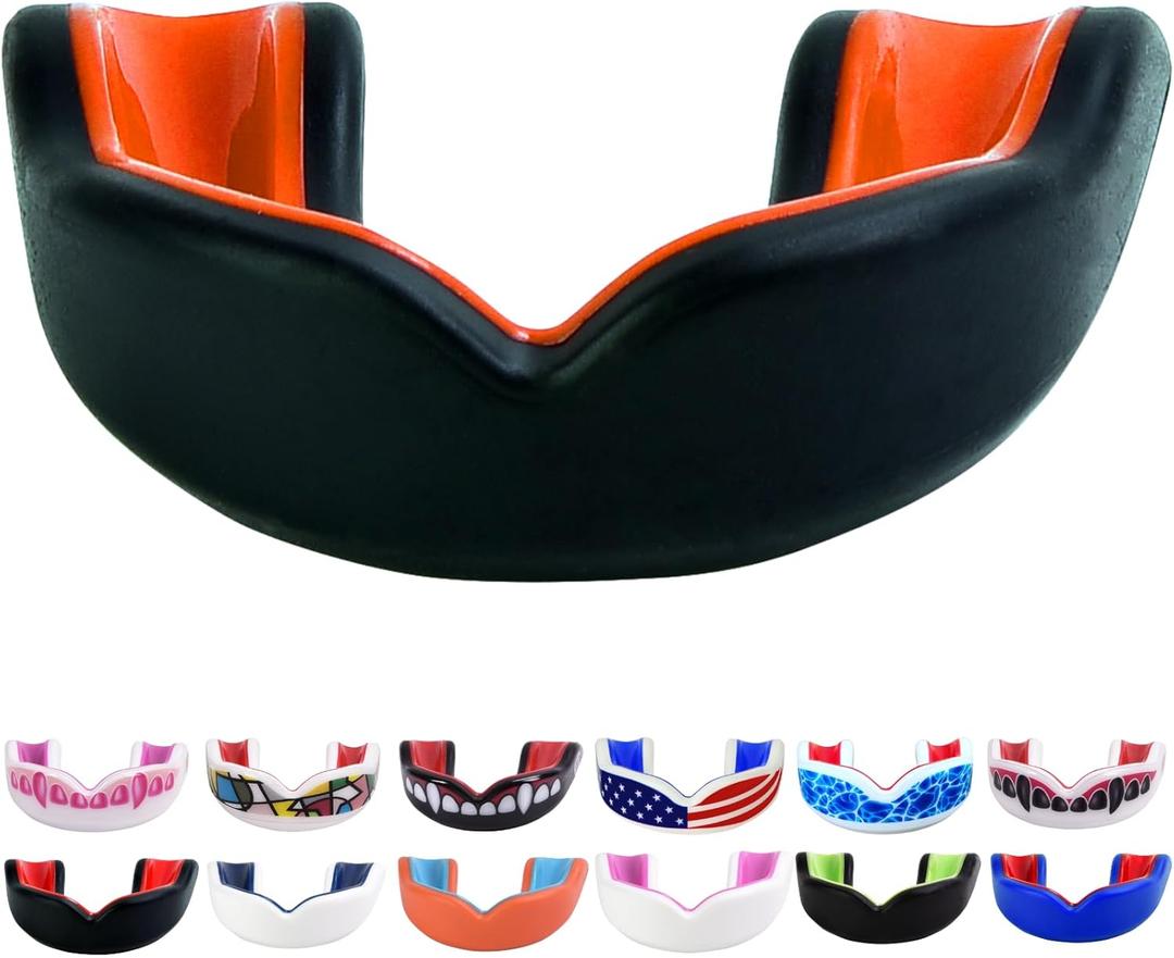 Oral Mart Youth Sports Mouth Guard for Kids (USA Flag, Fangs, 20+ Colors to Choose from) Mouthguard for Football, MMA, Karate, Boxing, Rugby, BJJ, Flag Football – /w Case (Youth, Strapless)