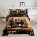 Feelyou Cute Deer Comforter Set for Girls Boys Kids Deer Hunting Bedding Set Room Decorative Rustic Bear Paw Print Bedding Set Canbin Deer Brown Duvet Set Queen Size 3Pcs Quilt Set (Multi 2023030210)