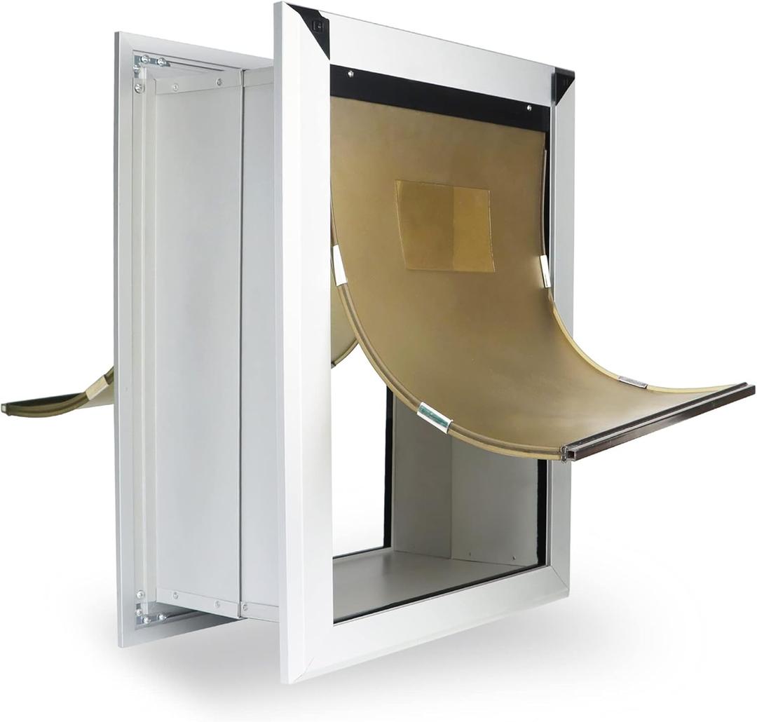 Extra Large Dog Door for Walls Heavy Duty Aluminum Doggy Door with Telescoping Tunnel Energy Efficient Double Flaps Pet Door for Large and Extra Large Doggies Up to 220 lbs, Weatherproof