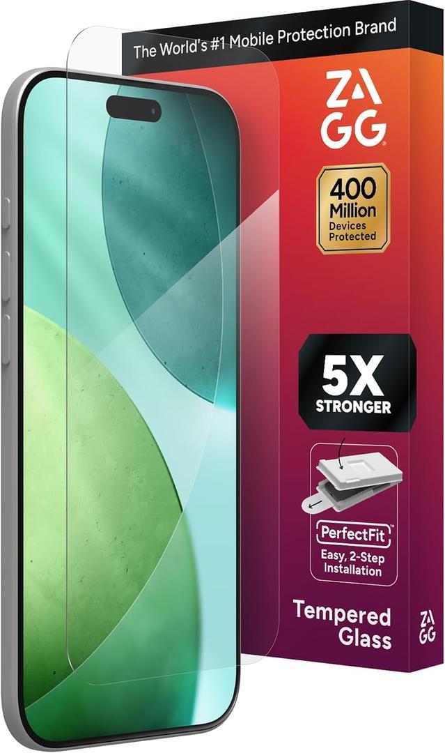 ZAGG Glass Elite Screen Protector for iPhone Air - 5X Stronger Tempered Glass, ClearPrint Technology for Smudge Free Clarity, Smooth Feel, Full Coverage, InvisibleShield, Easy Two-Step Installation