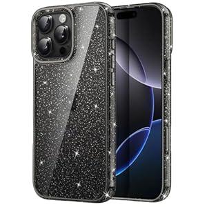 JETech Glitter Case for iPhone 16 Pro Max 6.9-Inch, Bling Sparkle Shockproof Phone Bumper Cover, Cute Sparkly for Women and Girls (Black Titanium)