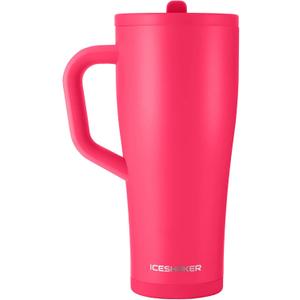 Ice Shaker 32 oz Tumbler with Handle and Straw | 32oz Neon Pink | Cold for 30+ Hours | 2-in-1 Tumbler Shaker Bottle | Odor-Free 32 ounce Bottle for Water, Protein Shakes, Smoothies, Cocktails