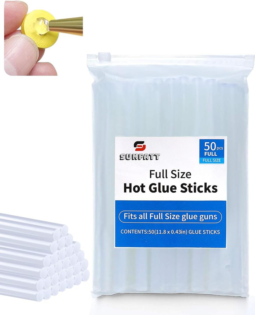 SUNFATT Hot Glue Sticks Full Size,(50 Pcs) 11.8" x 0.43" Large Hot Glue Sticks Perfect for Hot Glue Gun,Easily Create and Bond Crafts on Wood,Plastic,Glass,Flowers,Fabrics,Foam,Jewellery.