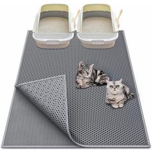 Waretary Cat Litter Box Mat: 36"x 30" Waterproof Kitty Cat Litter Trapping Mat, Easy-clean Double-layer Scatter Control Pad Rug (Grey)