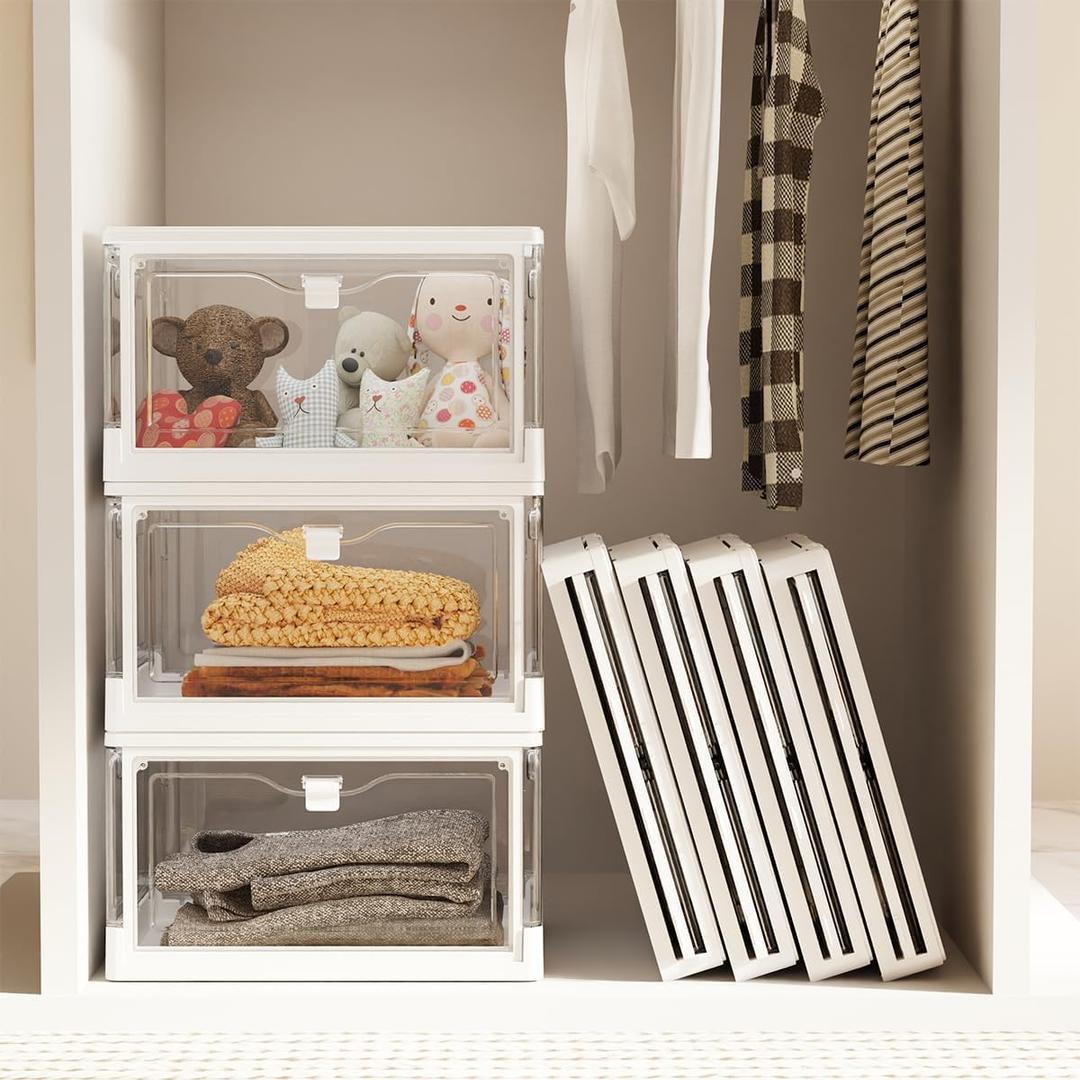 Vaela Stackable Plastic Storage Bins with Lids,24QT Foldable Closet Organizers and Storage,3-Pack Storage Organizer, for Bedrooms, Living Rooms, Study