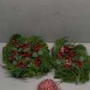 Suncalla 6 Pcs Christmas Mini Wreaths for Cabinets Bulk 7.87" Small Xmas Wreath for Kitchen Candle Ring with Glitter Red White Candy Cane Ribbon Bow Pine Berries Christmas Decor for Home Window Door