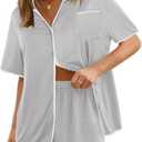 Ekouaer Pajamas Set for Women Short Sleeve Casual Sleepwear Button Down Pj Sets Shorts Soft Loungewear for Summer,(Medium, Light Grey)