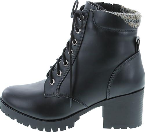 Soda Single Lug Sole Chunky Heel Combat Ankle Boot Lace up w/Side Zipper, Size 8.5