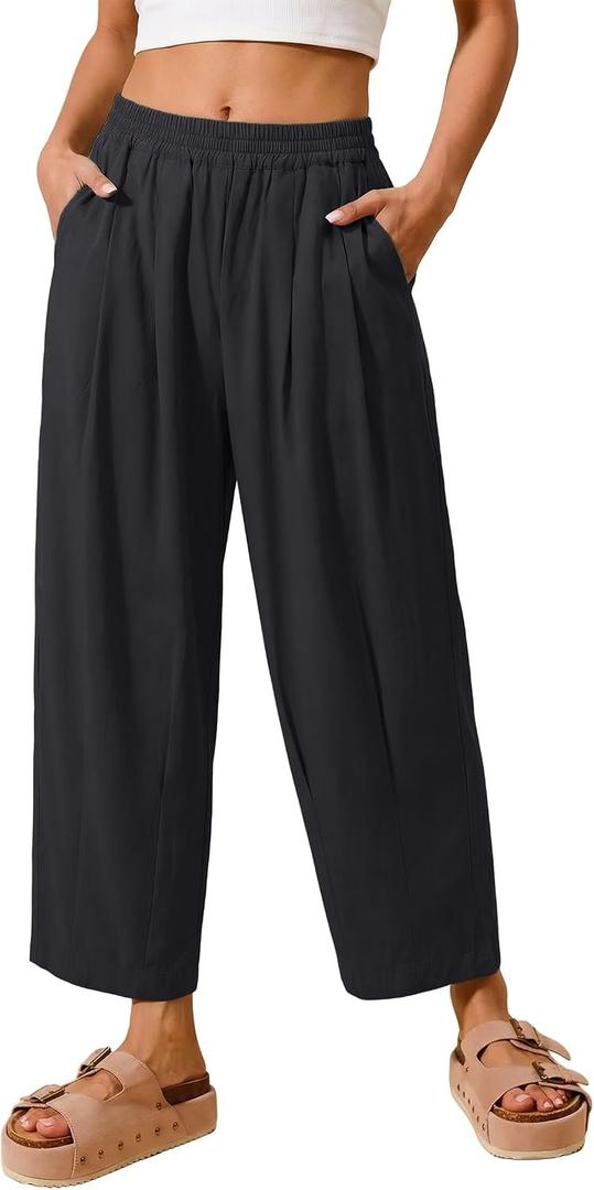 Allimy Women's Summer High Density Ice Cotton Capri Balloon Parachute Hiking Pants (Black, M)