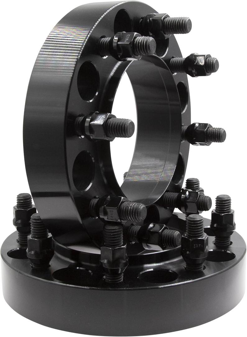 Wheel Accessories Parts 2 Pc Steel Hub Centric Wheel Spacers 8 on 170mm 1.5 Thick M14x1.5 14x1.5 Thread Stud Fits 2003+ Ford F250 F350 Super Duty Single Rear Wheel  03-05 Dually Rear Wheel Front (1.50" Thick - 2 Pack, Black Anodized)