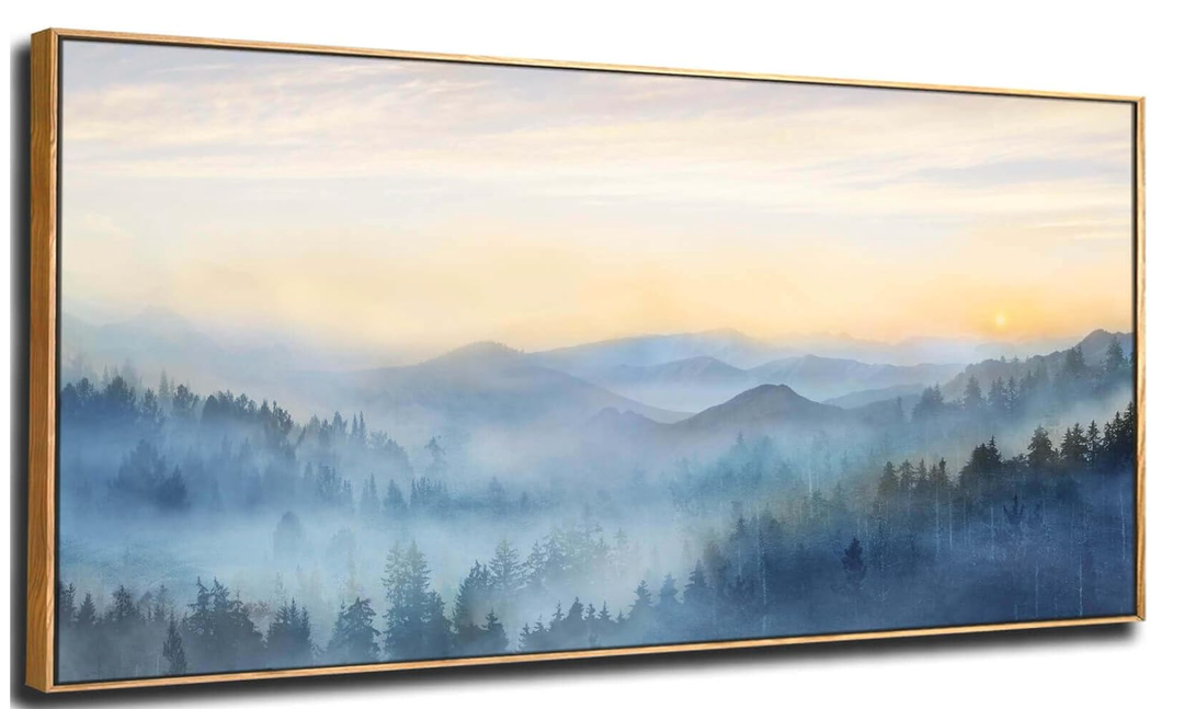 Home Decor Mountain Wall Art Blue Large Framed Artwork for Living Room Bedroom Office Wall Decorations 29x58 Inch