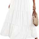 Arolina Maxi Skirt for Women Summer Boho Elastic High Waist Pleated A-Line Flowy Ruffle Swing Tiered Long Beach Skirt Dress White Medium