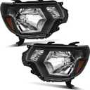 WEELMOTO Replacement Headlights Assembly for 2012-2015 Toyota Tacoma, Black Housing, Amber Reflector
