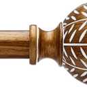 QDWIS 2 Pack Wood Curtain Rods for Windows, 1'' Diameter Drapery Rods with Imitation Wood Grain Leaf Pattern Finials, Boho Adjustable Heavy Duty Curtain Rods Set, 18-45'', Color:Natural Wood